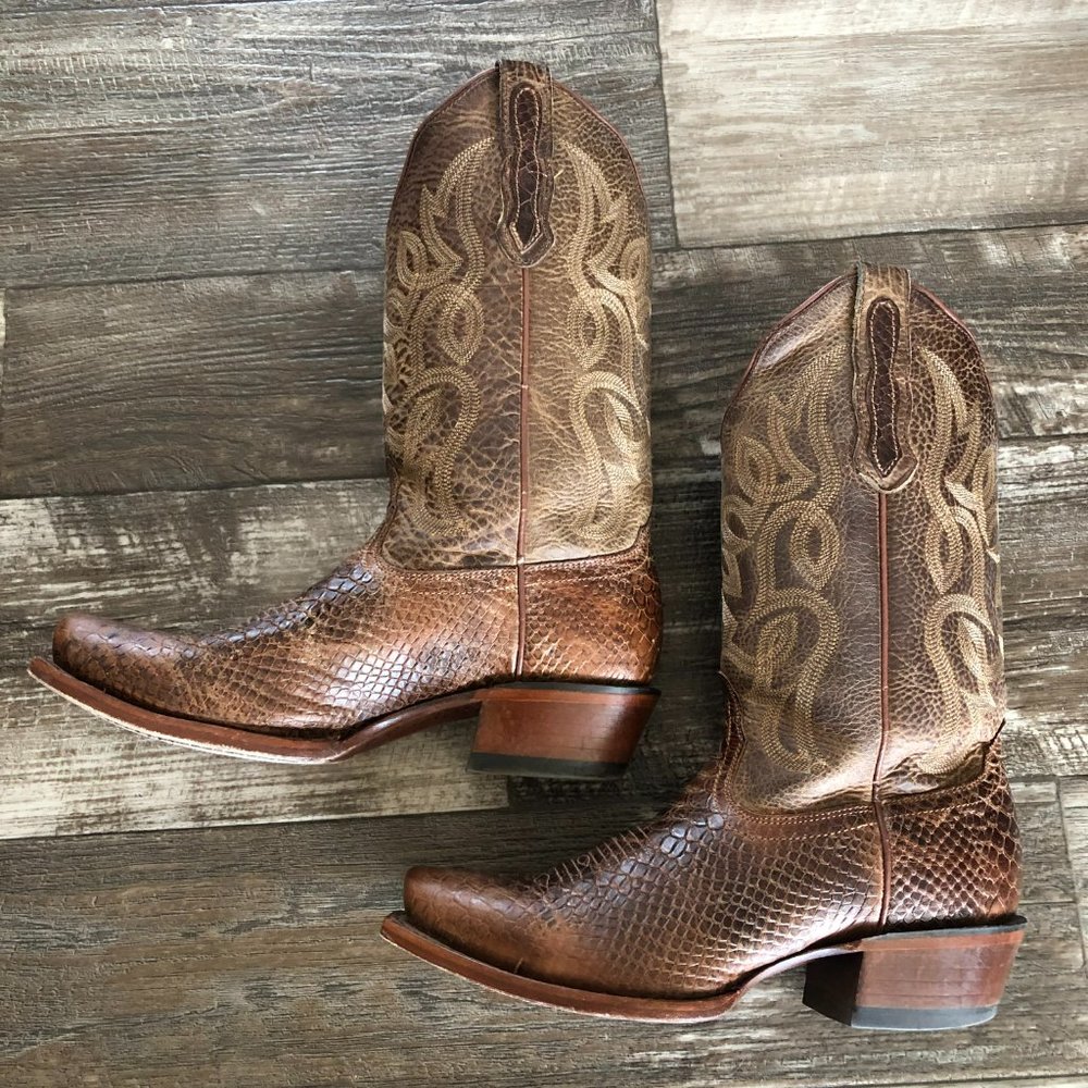 SOLD ❌Nocona Square Toe Cowgirl Boots Rattlesnake Embossed Tan Leather Size 7.5B - Picture 7 of 12